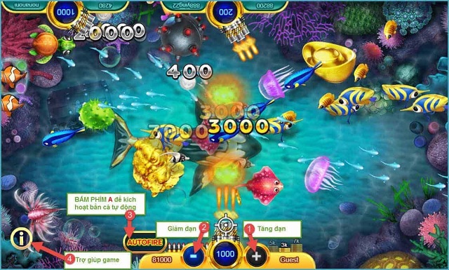 Một giao diện chơi game Bắn cá trực tuyến đổi thưởng